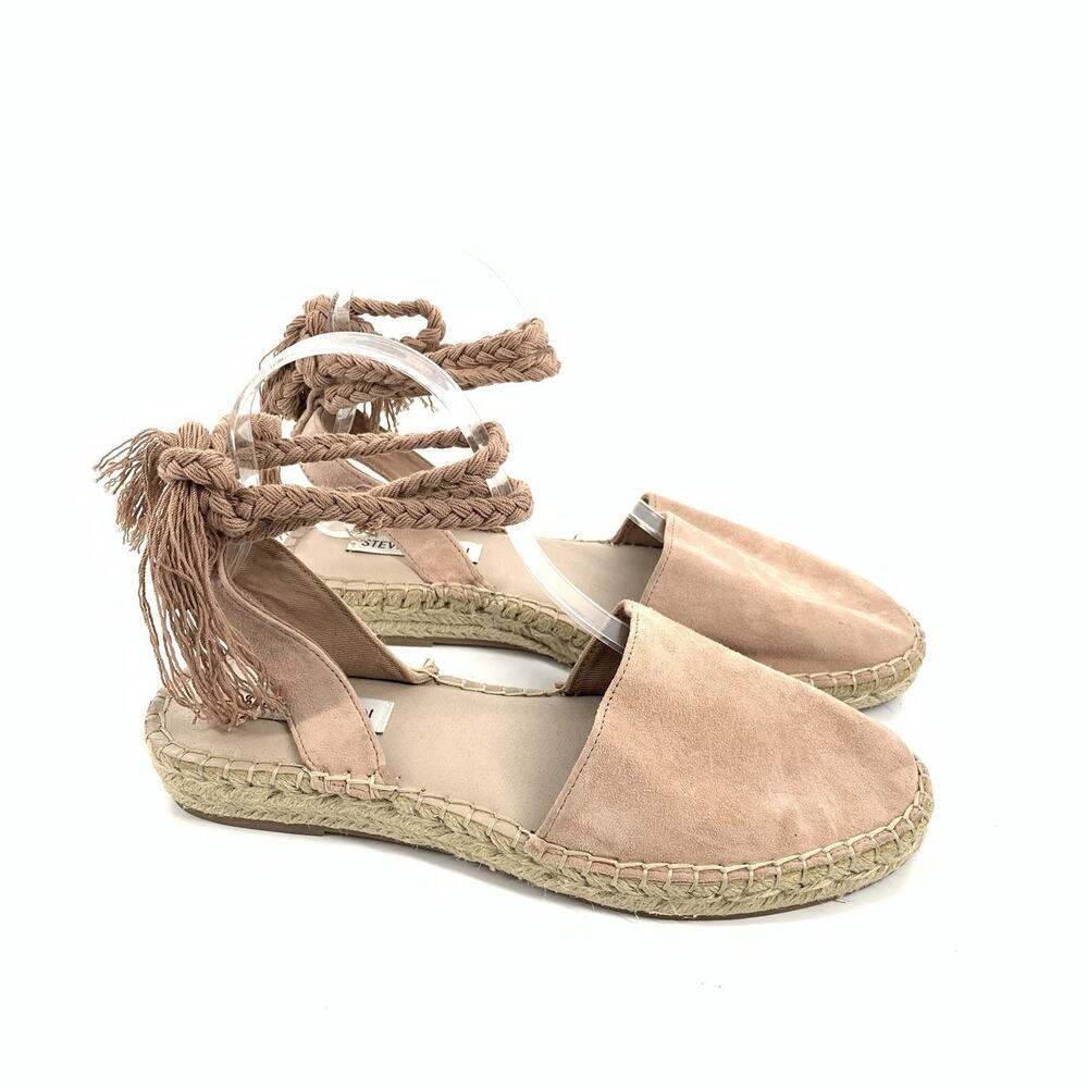 Steve Madden Mesa Espadrille Ankle Rope Tie Sandals Size 9 Womens Cream Leather